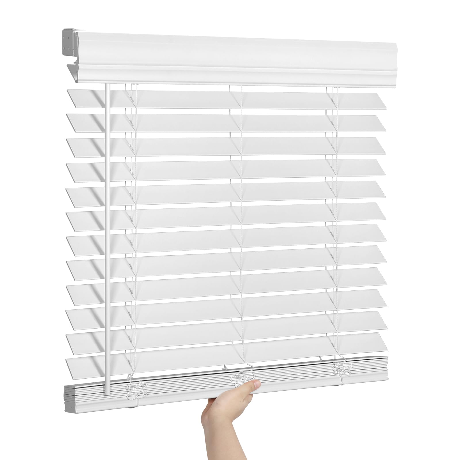 Photo 1 of SEEYE 2 Inch Faux Wood Blinds for Indoor Windows with Crown Valance, Cordless Room Darkening Window Blind, 58" W x 60" H, Horizontal Wooden Shades for Bedroom, Kitchen, Office, Doors, White