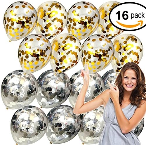14 inch Confetti Balloons Gold &amp; Silver - [Set of 16] - Weddings, Parties, Bridal Showers, Baby Showers, Celebrations