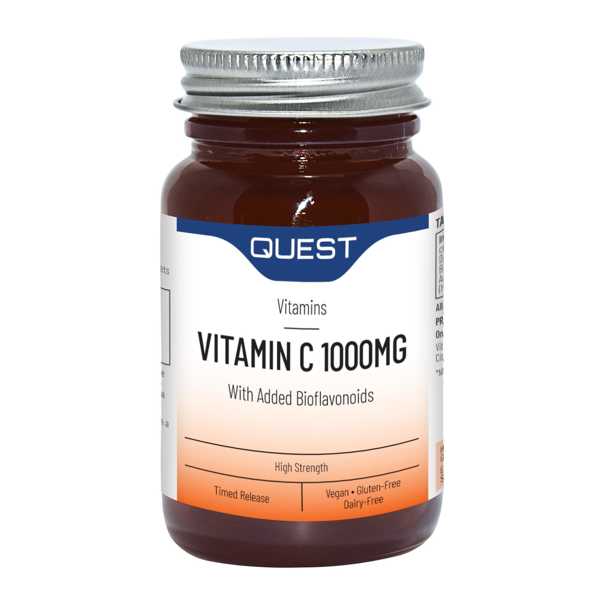 Quest - 90x High Strength Vitamin C 1000mg with Bioflavonoids. Time Release Vitamin C Supplements for Immune Support, Collagen Production and Iron Absorption. Vegan & Gluten-Free