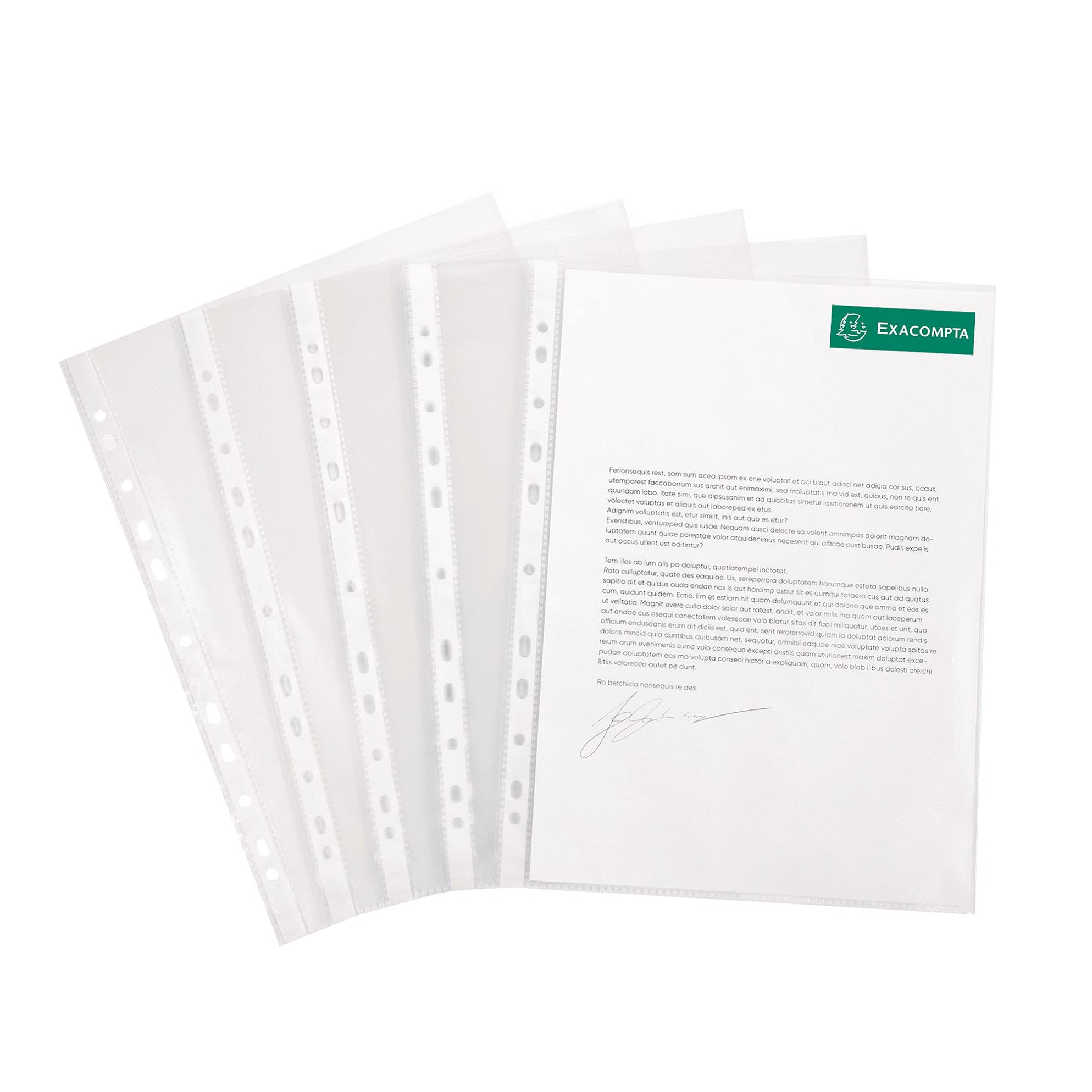 Exacompta - Ref 5211E - PP Punched Pockets (Pack of 50) - Suitable for A4 Documents, 0.04mm Grained Effect Polypropylene, Pre-Punched Spine for Use in Folders - Clear