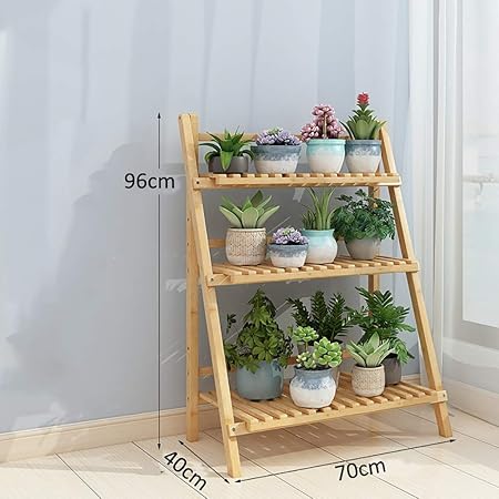 Puesto de plantas Soporte de flores de bambú de 3 capas, soporte ...