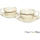 Bosmarlin Ceramic Cappuccino Cup and Saucer Set of 2, 10 Oz, Dishwasher and Microwave Safe, Coffee Cups for Latte, Espresso, Tea, Reavtive Glaze (Beige, 10 Oz)