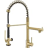 Brushed Gold Kitchen Faucet with Pull Down Sprayer, Commercial Brass Kitchen Faucet Single Handle Spring Faucets for Kitchen Sink Fapully