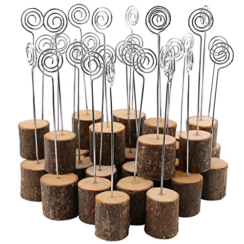 Wooden Base Place Card Holders, Dedoot Rustic Real Wood Base Table Number Holder Party Decoration Card Holders Picture Memo Note Photo Clip Holder- Pack of 30 - Thumbnail 7