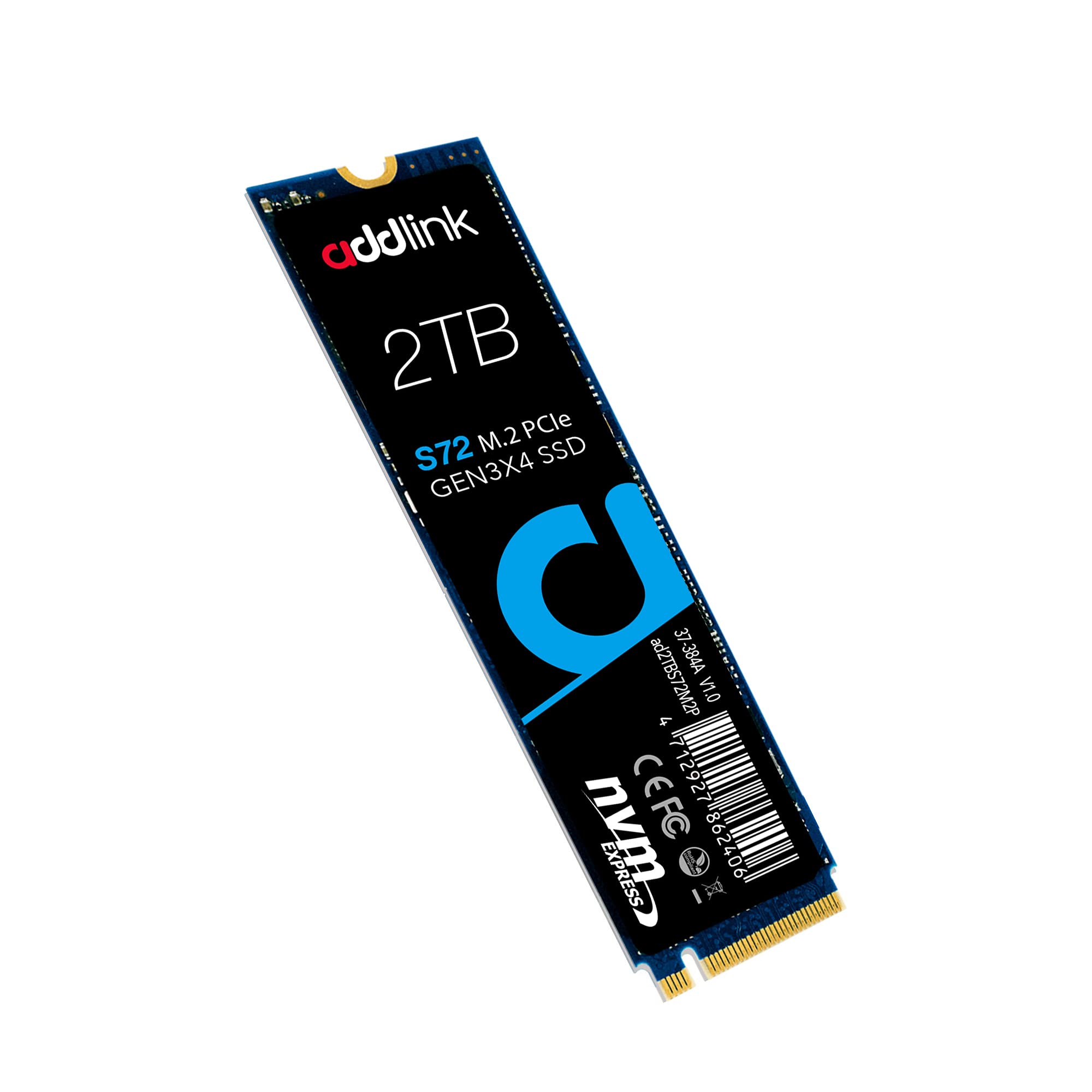 addlink M.2 SSD 2TB S72 up to 3,400MB/s NVMe PCIe GEN 3x4 3D QLC NAND Read 3,400MB/s Write 3,000MB/s M.2 2280 Internal Solid State Drive