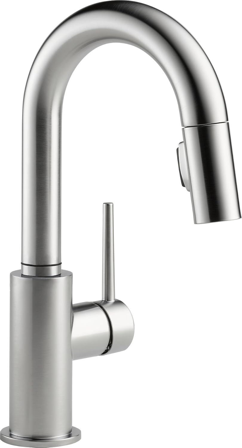 Delta Faucet Trinsic Single-Handle Bar-Prep Kitchen Sink Faucet with Pull Down Sprayer and Magnetic Docking Spray Head, Arctic Stainless 9959-AR-DST - Touch On Kitchen Sink Faucets - 
