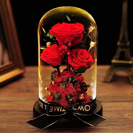 Amazon プリザーブドフラワー バラ ギフト フラワーアレンジ プレゼント 枯れない花 バレンタインデー フラワー 3輪バラ レッド 母の日 結婚記念日 ガラスポット 可愛い お祝い 誕生日 記念品 贈り物 出産内祝い 女性 妻 祖母 退職祝い ギフトボックス 手提げ袋