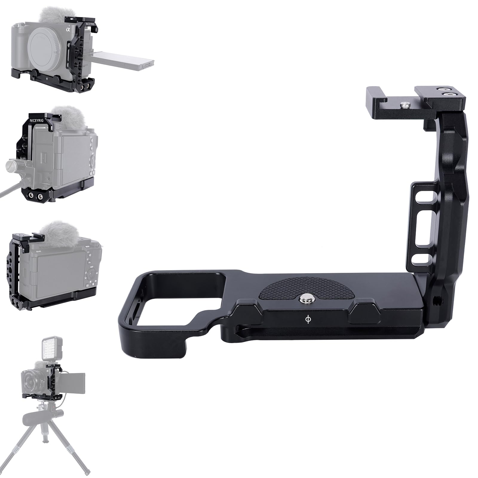 NICEYRIG ZV-E1 Half Camera Cage, Aluminum Video Rig with 180° Rotating Cold Boot Buckle, NATO Rail, Cold Shoes, 1/4" Threads, 3/8" ARRI Hole, Arca Baseplate Compatible with Sony ZV-E1-559