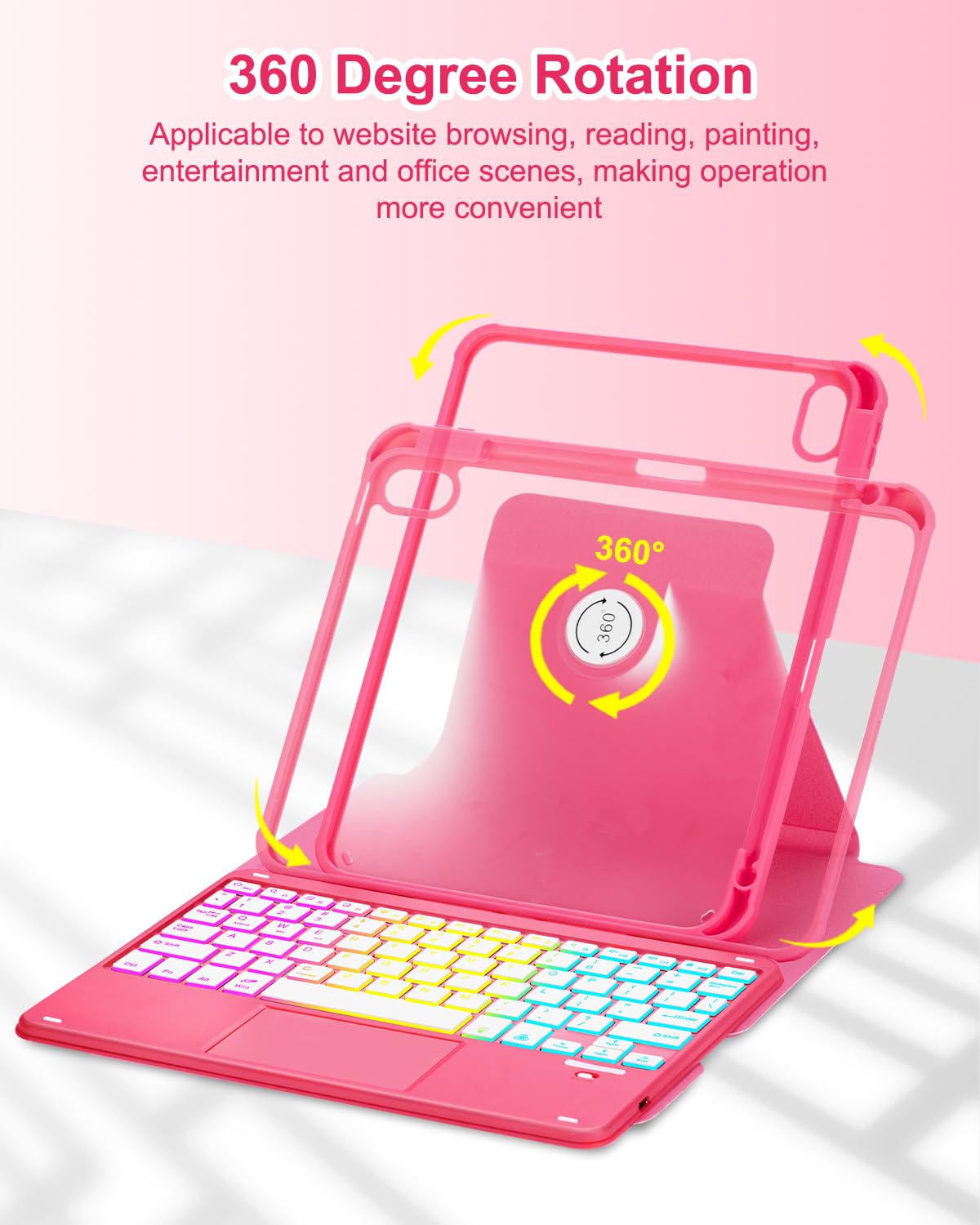 MePadKey Touchpad Keyboard Case for iPad (A16) 11th 10th Generation, 360 Rotation Cover with Pencil Holder Wireless Backlit Detachable Keypad for iPad 11 inch 2025/10 Gen 10.9