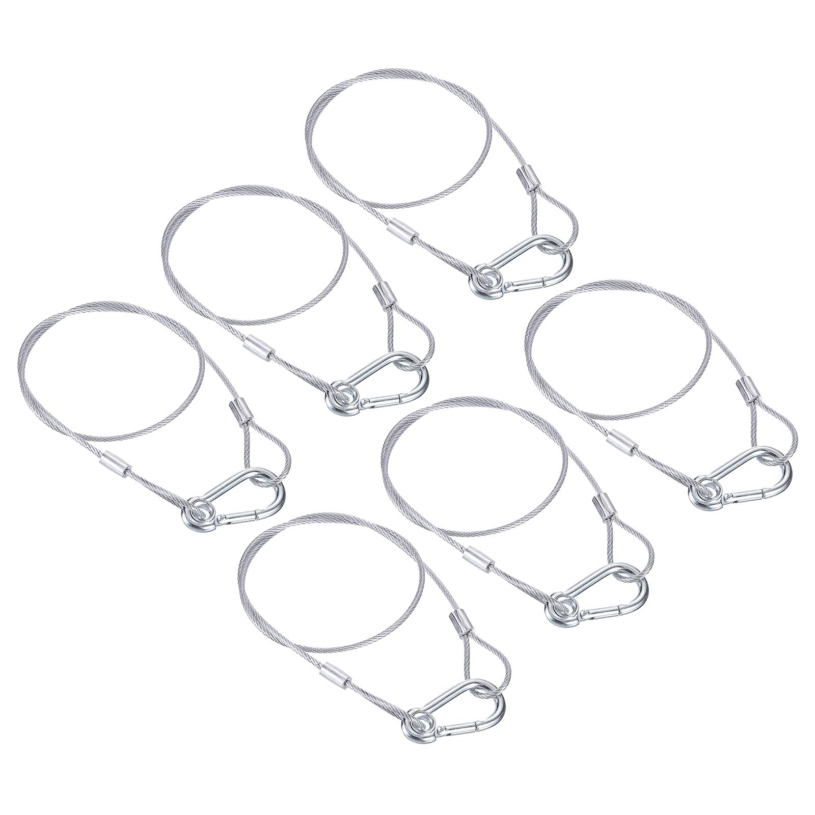 PATIKIL Stainless Steel Safety Cable 23.6"/60cm, 6Pack 2.5mm Flexible Security Wire Rope Lock Double Loops with Hook for Stage Lighting Luggage, Silver