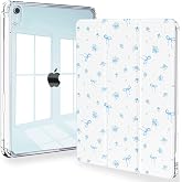 Feams Case for iPad mini 7 A17 Pro 2024/iPad Mini 6 2021, Slim Lightweight Trifold iPad mini 7 A17 Pro Case 8.3 Inch 2024 Clear Back Cover with Pencil Holder &amp; Auto Sleep, Blue Bow Flower
