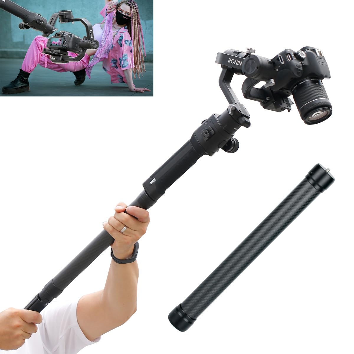 HAFOKO Professional Carbon Fiber Extension Monopod Pole Stick Rod 1/4'' Compatible for DJI RS4/RS4 PRO/RS3 Mini/RS3/RS3 PRO/RS2/RSC2/Ronin S/Ronin SC/Zhiyun Crane 2 Crane 3 Weebill Gimbal Stabilizer