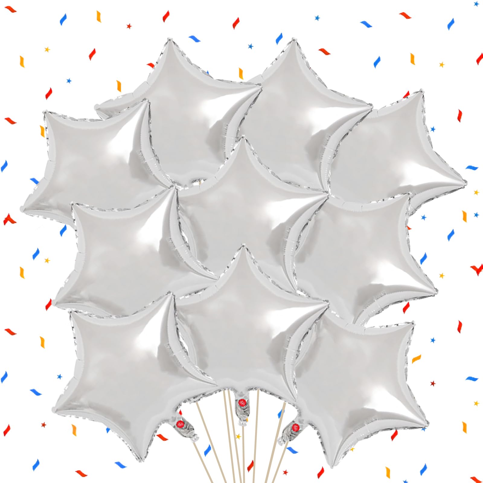 10 Pack Silver Star Balloons-18 Inch Star Foil Balloons for Christmas Birthdays Father's Day Engagement Wedding Baby Shower Party Decorations