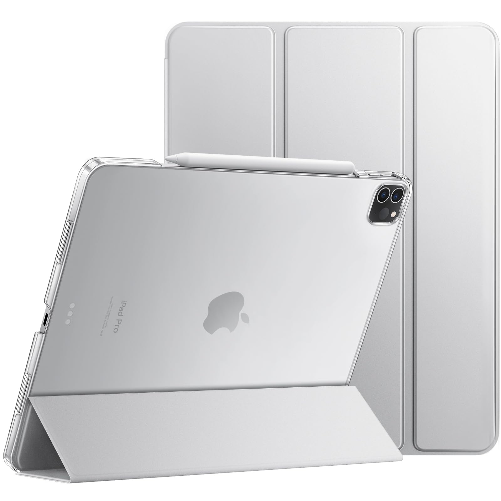 JETech Case for iPad Pro 12.9-Inch (6th/5th Generation, 2022/2021 Model), Slim Stand Hard Back Shell Smart Cover with Auto Wake/Sleep (Silver)