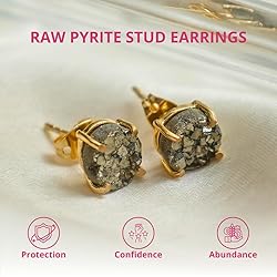 Gempires Natural Pyrite Raw Crystal Stud Earrings
