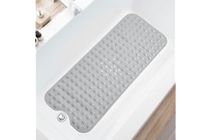 TEESHLY Bathtub Mats for Shower Tub Extra Long Non-Slip Bath Mat, 39 x 16 Inch Shower Mat with Drain Holes and Suction Cups, Bath Tub Mat for Bathroom with Machine Washable (Opaque Gray)