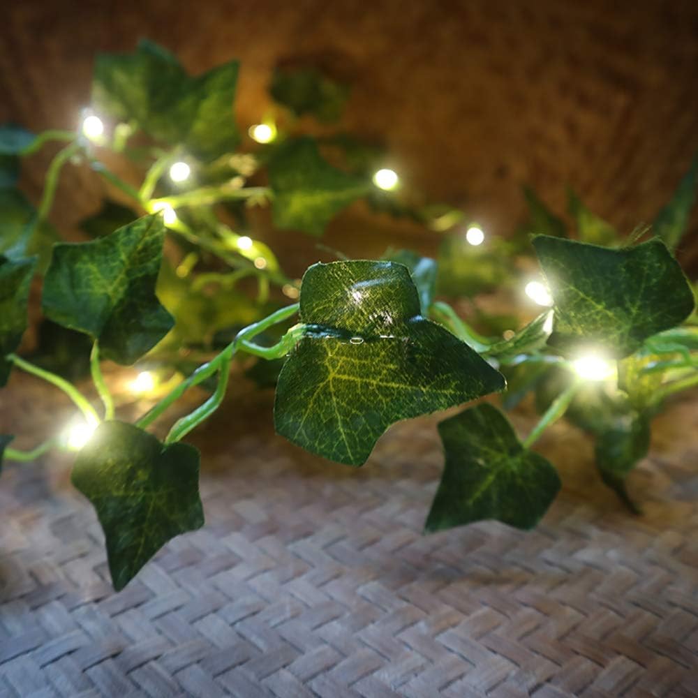 FLCSIed Green Leaf Garland String Lights, Vine Fairy Lights, 6.5ft 20 LED Flexible Copper Perfect for Indoor Bedroom, Wedding - Image 3