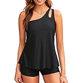 Women Tankini with Shorts - Two Piece Bathing Suits One Shoulder Tummy Control Swimsuit 2025 Flowy Swimwear
