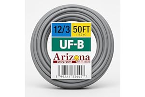 ARIZONA ELECTRICAL SOLUTIONS Underground Feeder Cable, 12/3 AWG UF-B, 50 ft, Copper Wire with Ground, Gray