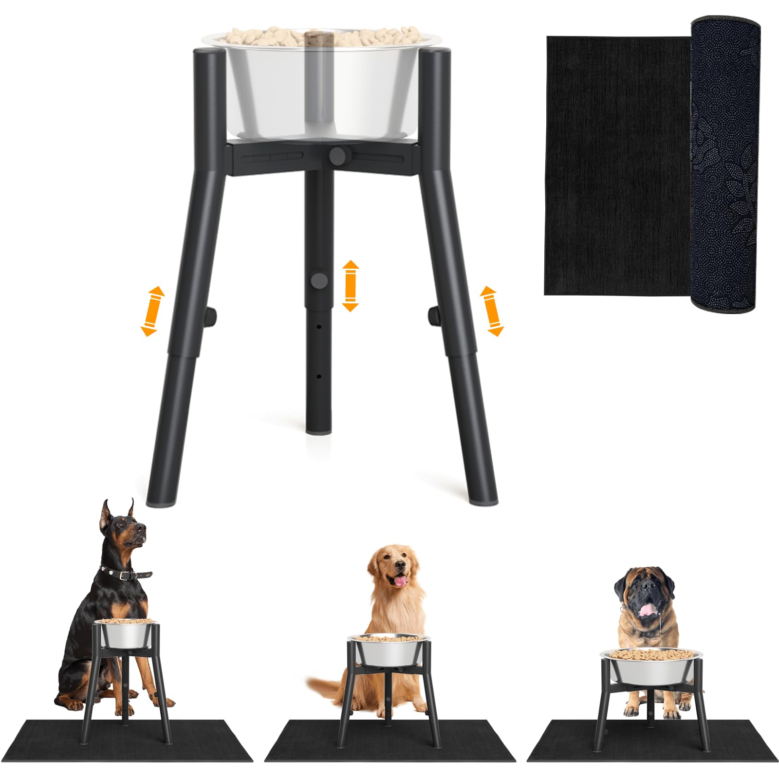 Photo 1 of SHAINFUN Raised Dog Bowl Stand for Medium & Large & Extra Large Dogs with Mat, Adjustable Wide 7-10.7" Heights 9.8-13.4" (Bowl Not Included)