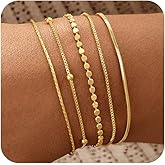 Striviio Gold Bracelets for Women, 14K Gold Plated Stackable Bracelet Stack Set Adjustable Charm Paperclip Chain Snake Link Layered Waterproof Jewelry Sets Gifts