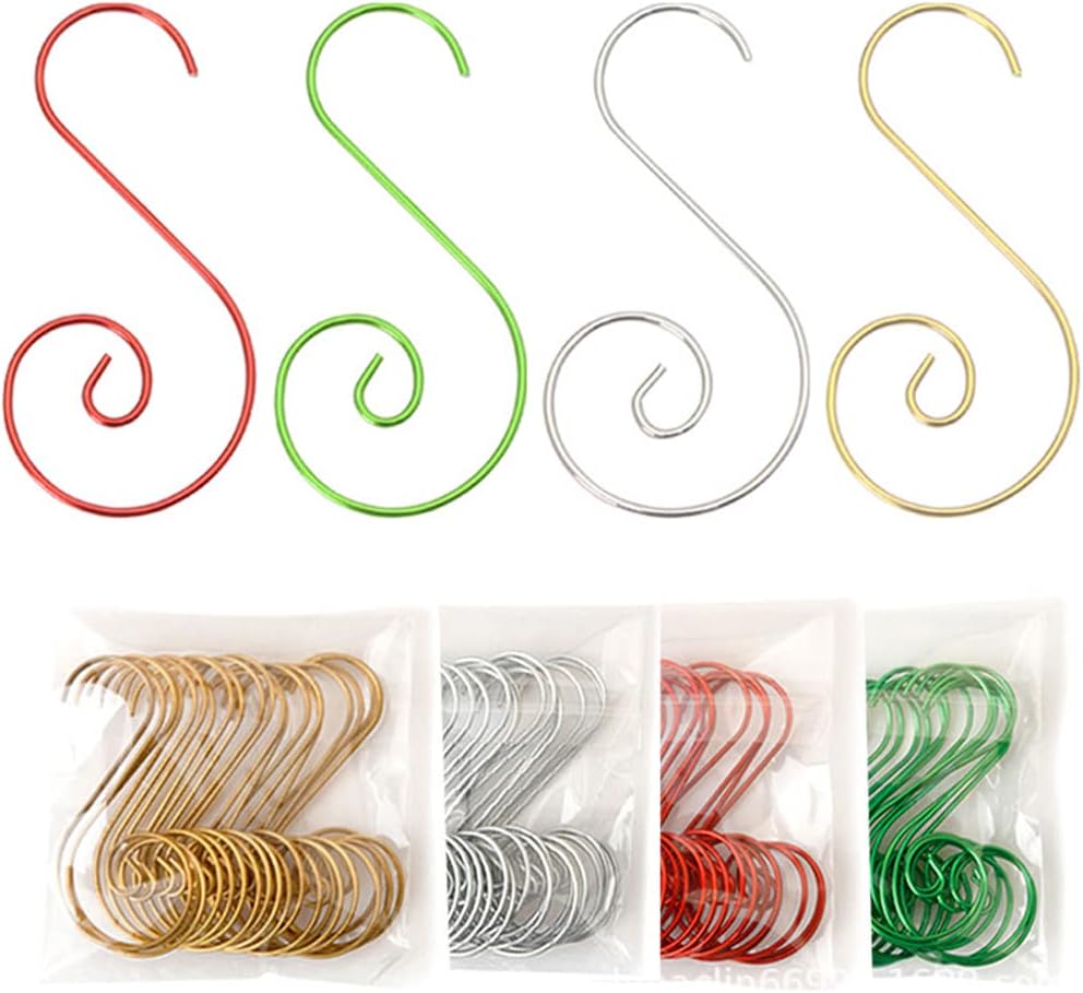 Ornament Hooks - Kaxich Christmas Ornament Hooks 200 PCS Christmas Tree Baubles Hooks Xmas Decoration Hooks S Metal Hanger Christmas Tree Decorations Home Wedding Party Ornaments, 50mm/2'' Four Colors