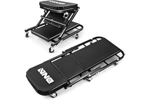 DNA Motoring 40 Inches Folding 2 in 1 Rolling Z Creeper, Adjustable Roller Garage Chair Lay Down or Sit, 6 Pcs 2" Casters, 150kg Weight Capacity, Black, TOOLS-00494