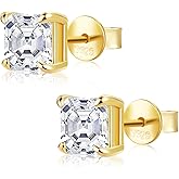 Moissanite Stud Earrings for Women 14K Gold Plated Sterling Silver Stud Earrings 6mm 2ct Asscher Cut D Color VVS1 Moissanite Stud Earrings Lab Created