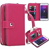 iPhone 8 Plus Case, iPhone 7 Plus Zipper Wallet Case, Pasonomi PU Leather Protective Shell Detachable Folio Flip Holster Carrying Case with Card Holder for Apple iPhone 8 Plus & 7 Plus (Hot Pink)