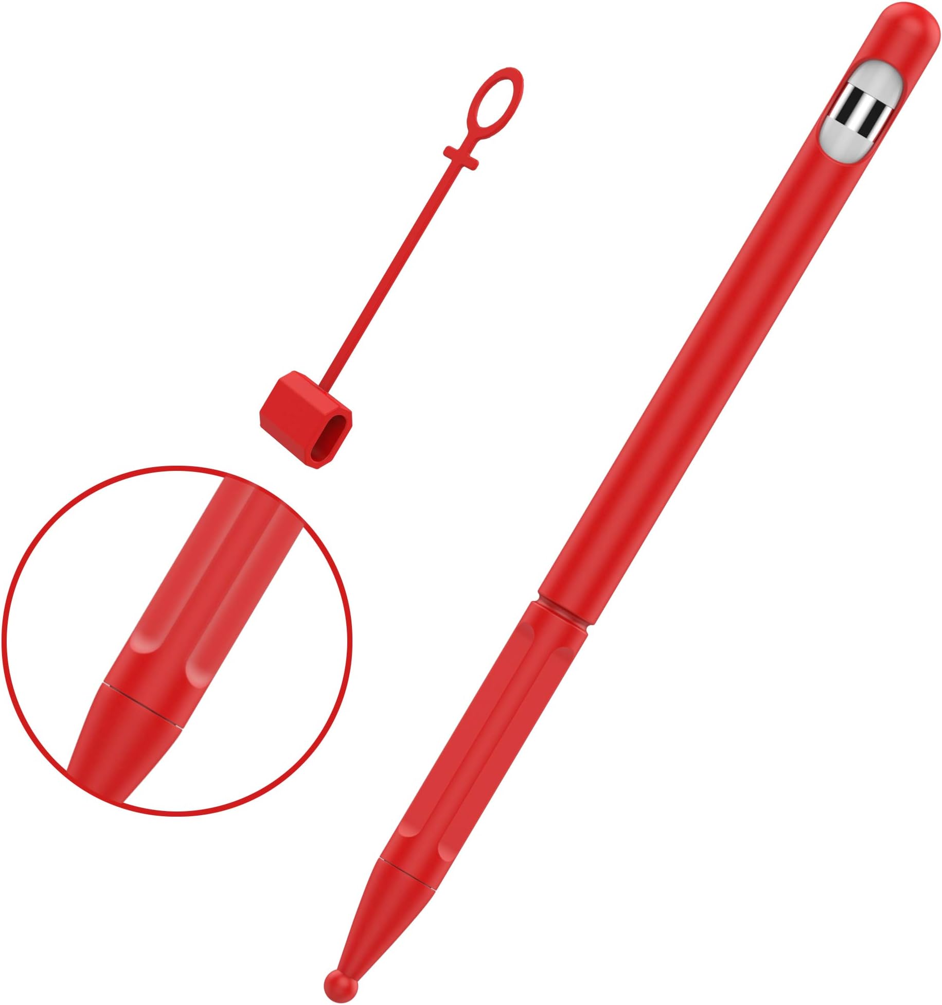 Uxinuo Case for Apple Pencil Silicone Holder Sleeve Skin Cover Accessories for iPad Pro 9.7" 10.5" 12.9", and iPad 2018, Soft Grip Pouch with Charging Cap Holder and 2 Protective Nib Covers,Red