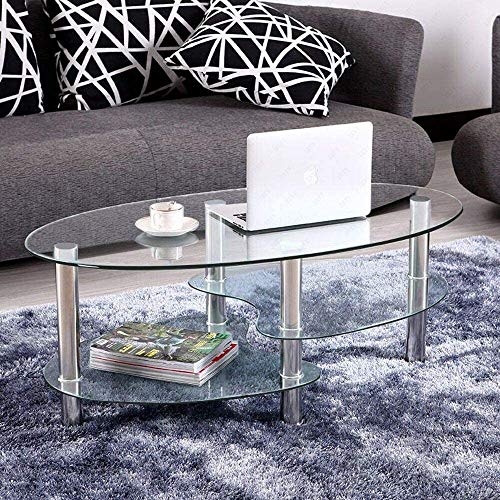 Mecor Glass Coffee Table with 2 Tier Tempered Glass Boards & Sturdy