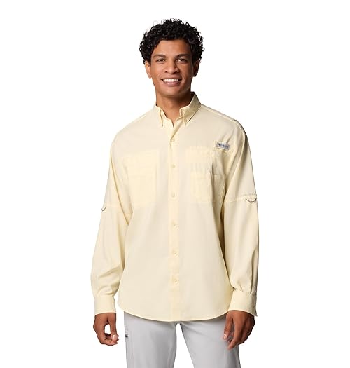 Columbia Mens PFG Tamiami Long Sleeve Fishing Shirt, Lemon Wash, 6X