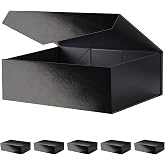 JINGUAN Magnetic Closure Gift Boxes with Lids for Presents Black | Groomsman Proposal Box, Rectangle Present Box, Glossy Black, 6 Pack, 13.5x9x4.1 Inches