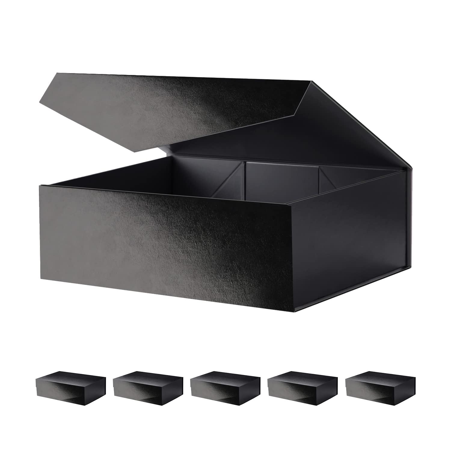 Photo 1 of JINGUAN Large Black Collapsible Gift Boxes with Magnetic Closure Lids 13.5x9x4.1 Inches, Groomsmen Proposal Boxes, Rectangle Present Boxes (Glossy Black, 6 Pack)