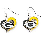 aminco womens NFL Green Bay Packers Swirl Heart Earrings Multi, One Size