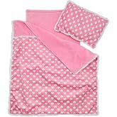 Baby Doll Accessories Dollhouse Bedding Set - Doll Blanket, Pillow &amp; Mattress Playset for 18" Dolls,Gifts for Boys Girls Ages 3 4 5 Year Old (Pink Heart)