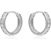 925 Sterling Silver CZ Cubic Zirconia Ear Cuff Huggie Round Hoop Earrings for Women, 14mm Diameter