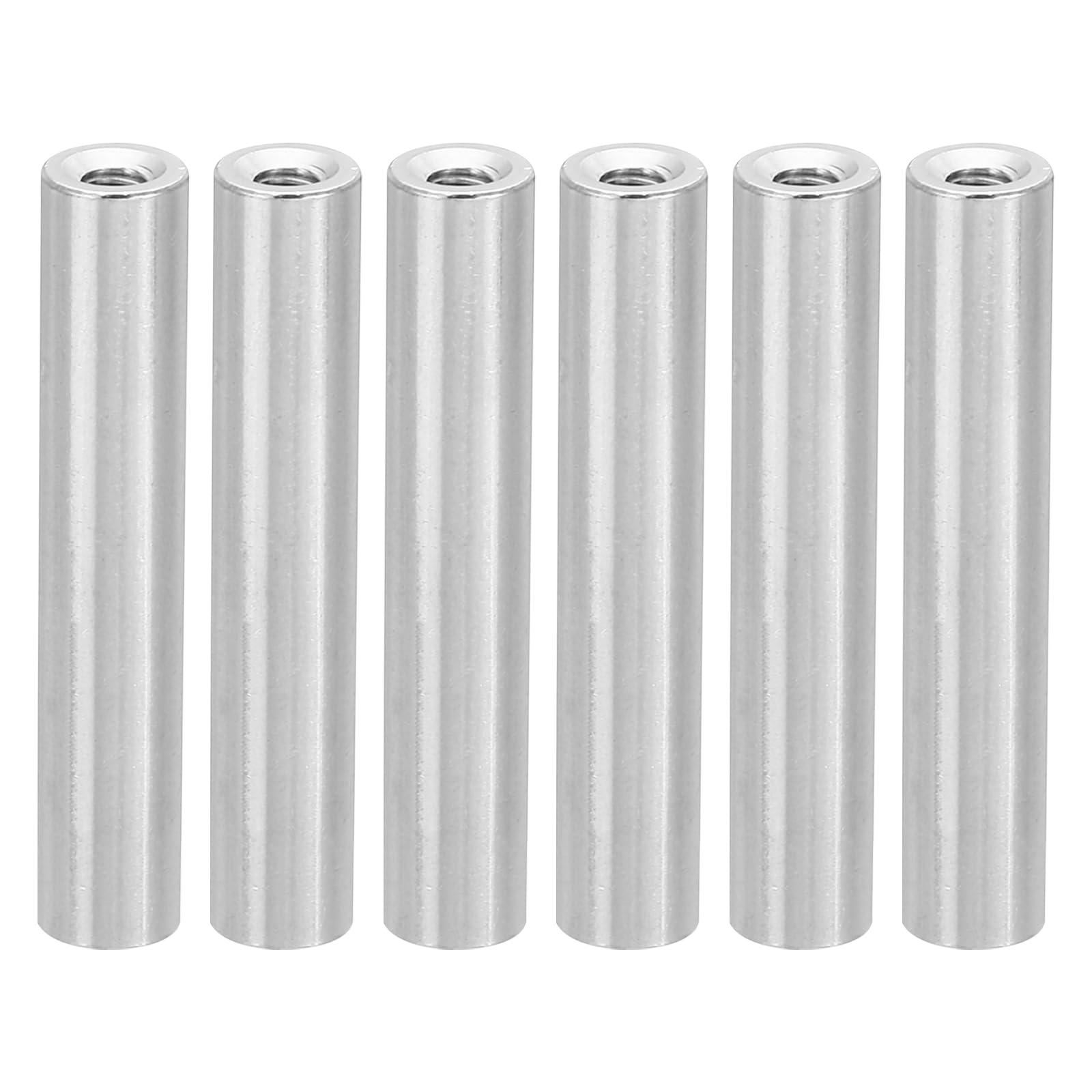 PATIKIL 6pcs M3 Metal Threaded Standoff Spacer Nuts, Round Aluminum Spacers Female Coupling Screws, 1/8" ID x 1/4" OD, Silver, (35mm L)