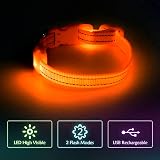 YFbrite LED Cat Collar Small Dog Collar USB Rechargeable Orange XS view 3