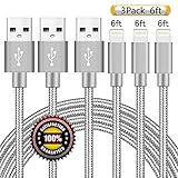 BULESK iPhone Cable 3Pack 6FT Nylon Braided Certified Lightning to USB iPhone Charger Cord for iPhone 7 Plus 6S 6 SE 5S 5C 5, iPad 2 3 4 Mini Air Pro, iPod Nano 7- Gray