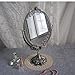KINGFOM Antique Two Sided Swivel Oval Desktop Vanity Makeup Mirror with Embossed Roses and Mounted Beads for Home, Jewelry or Watches Cosmetics Showcase (Antique Pewter, Standard)