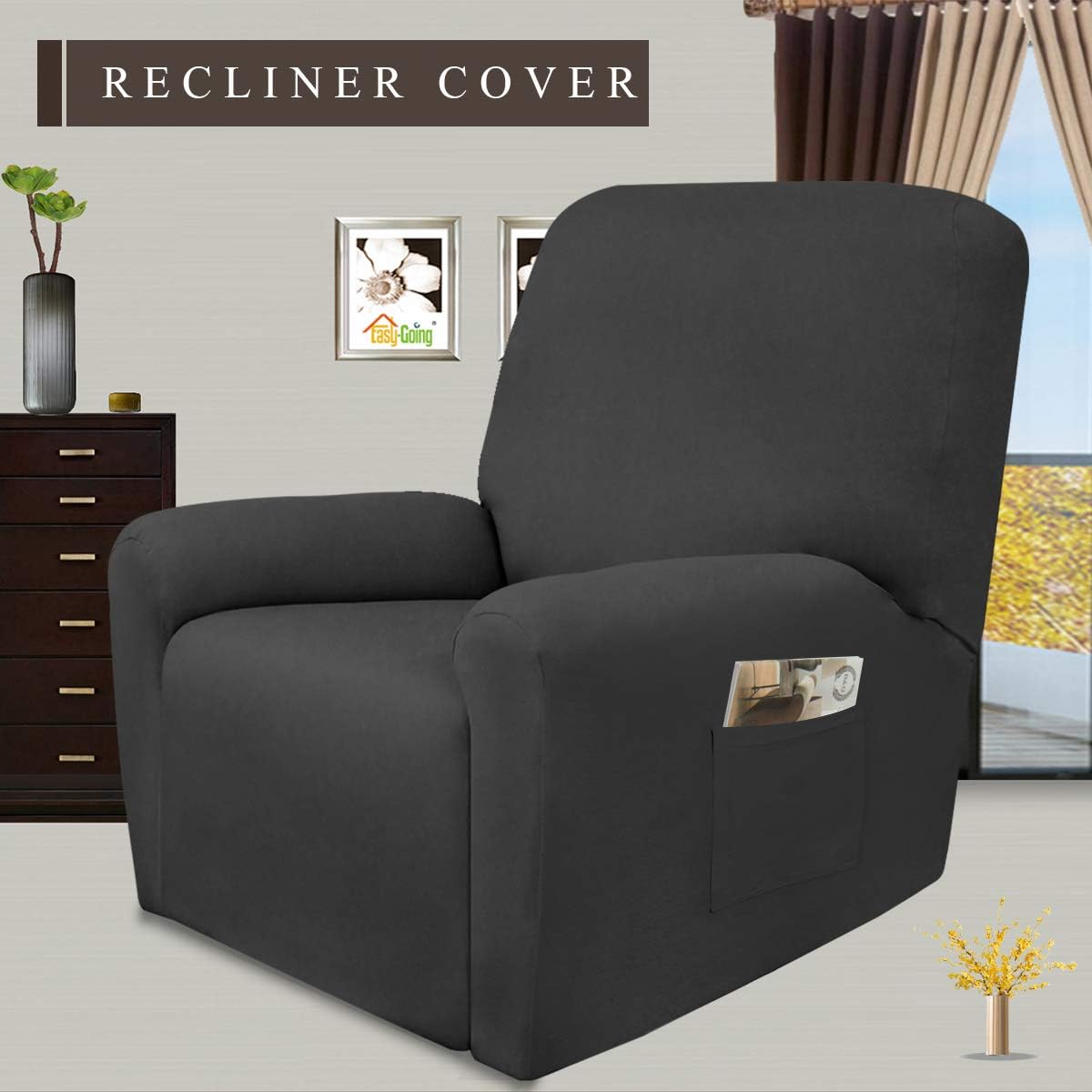 Easy-Going 4 Pieces Microfiber Stretch Recliner Slipcover – Spandex Soft Fitted Sofa Couch Cover, Washable Furniture Protector with Elastic Bottom for Kids,Pet (Recliner,Gray: Kitchen & Dining