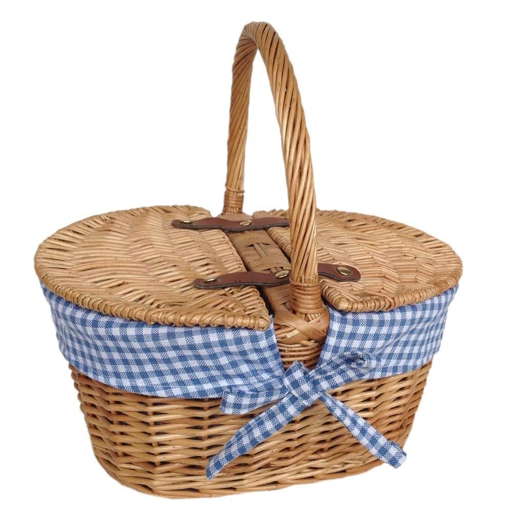 Red Hamper Child's Oval Lined Lidded Wicker Picnic Basket