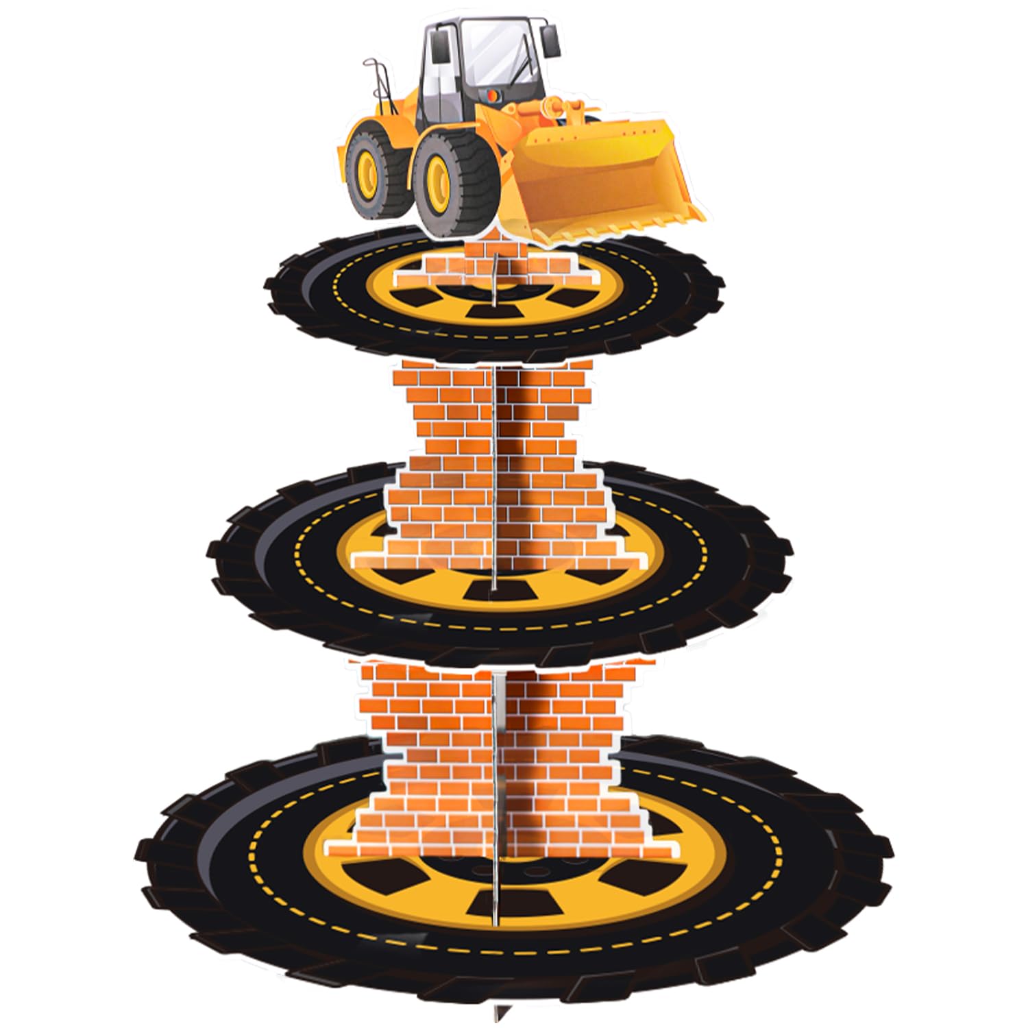 Photo 1 of InozoDesign Construction Party Decorations 3 Tier Construction Cupcake Stand Dump Truck Cardboard Dessert Display Tower Holder Construction Birthday Party Supplies