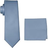 TASTION Satin Solid Ties for Men Classic Wedding Necktie and Pocket Square Set Formal Business
