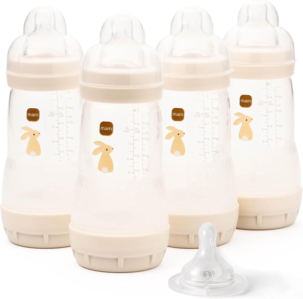 MAM Easy Start Anti-Colic Baby Bottles 4 Pack 260ml 2x2+3 Teats Linen