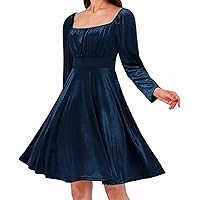 Solid Waist Square Neck Maxi Dress Elegant Long Sleeve Dress - {region