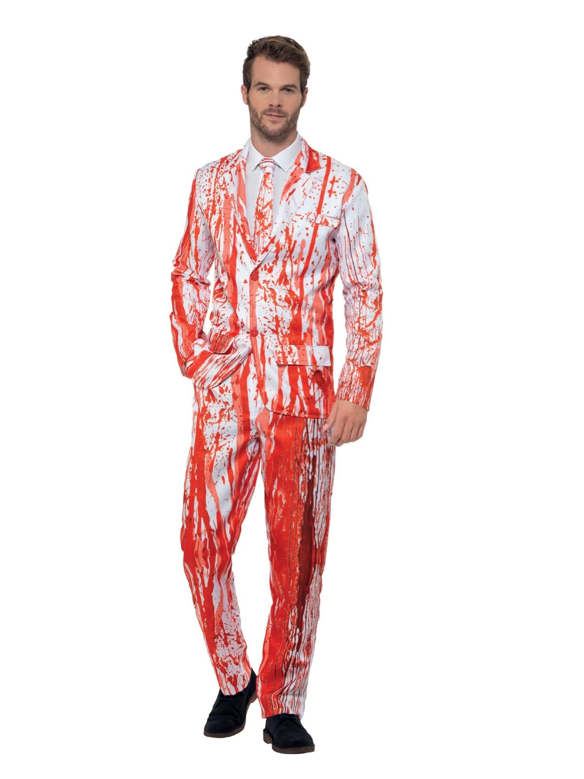 Smiffys Blood Drip Suit, Red with Jacket, Trousers & Tie, Stand Out Suits Fancy Dress, Serial Killer Dress Up Costumes