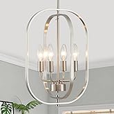 XINGQI 12.2" Modern Brushed Nickel Chandelier Farmhouse 4-Light for Dining Room Small Geometric Adjustable Rustic Pendant Lig