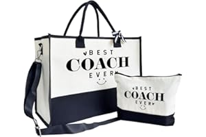 SUSZDOU Gifts for Best Coach Ever - Canvas Beach Tote Bag with Matching Makeup Pouch, Durable Travel Gym Camping Bag, Thank You Gift for Sports Coach, Female Trainers Gifts for Women